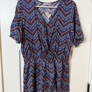 Chevron Patterned Blue and Red Romper